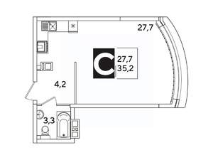 Студия квартира, вторичка, 35м2, 6/16 этаж