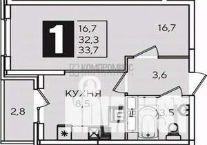 1-к квартира, вторичка, 34м2, 13/19 этаж