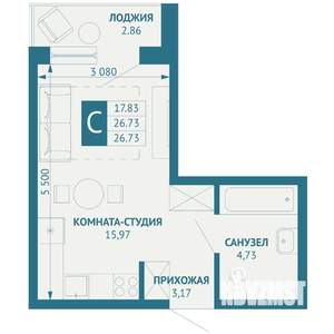 Студия квартира, строящийся дом, 27м2, 2/18 этаж