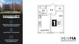 1-к квартира, вторичка, 36м2, 12/16 этаж