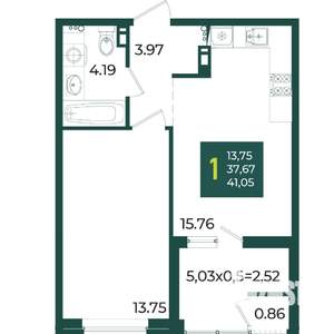 1-к квартира, вторичка, 41м2, 3/18 этаж