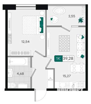 1-к квартира, вторичка, 39м2, 12/18 этаж