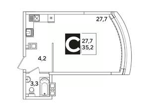 Студия квартира, вторичка, 35м2, 6/16 этаж