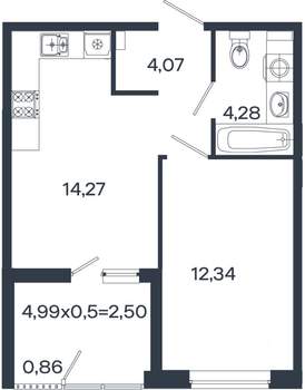 1-к квартира, вторичка, 38м2, 2/18 этаж