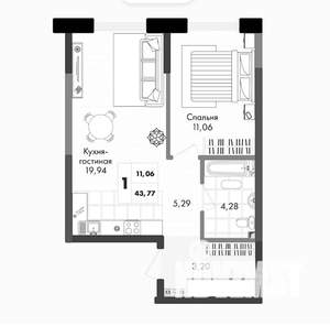 1-к квартира, вторичка, 44м2, 7/9 этаж