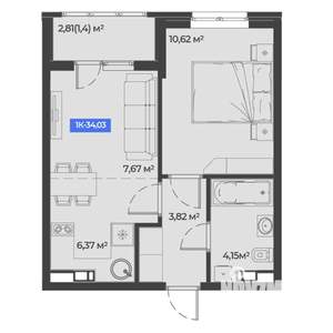 1-к квартира, вторичка, 34м2, 2/5 этаж