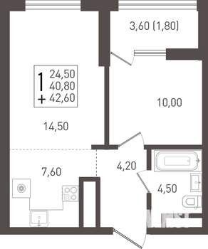 1-к квартира, вторичка, 45м2, 5/8 этаж