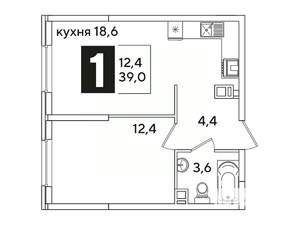 1-к квартира, вторичка, 39м2, 6/16 этаж