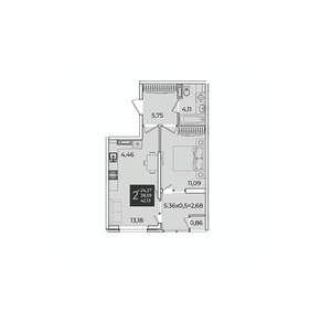 1-к квартира, вторичка, 42м2, 14/18 этаж