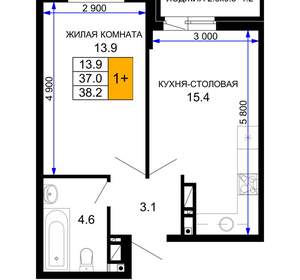 1-к квартира, вторичка, 38м2, 8/16 этаж