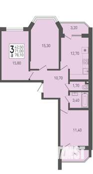 3-к квартира, вторичка, 78м2, 2/22 этаж