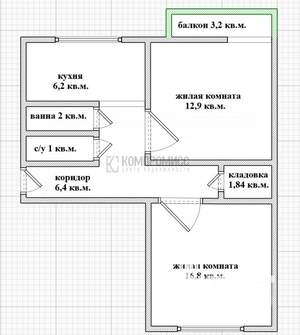 2-к квартира, вторичка, 47м2, 5/5 этаж