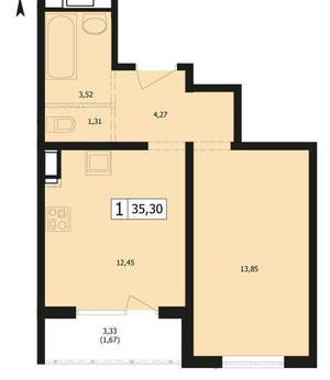 1-к квартира, сданный дом, 35м2, 7/24 этаж