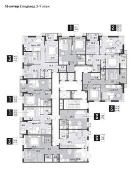 2-к квартира, строящийся дом, 64м2, 8/18 этаж