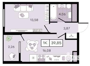 1-к квартира, вторичка, 40м2, 2/8 этаж