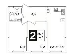 2-к квартира, вторичка, 57м2, 7/16 этаж