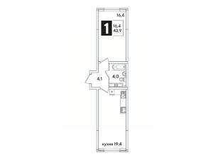 1-к квартира, вторичка, 44м2, 11/16 этаж