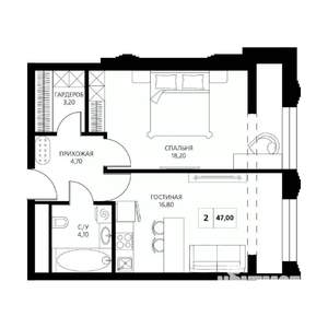 2-к квартира, вторичка, 47м2, 15/19 этаж