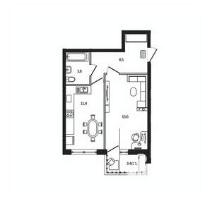 1-к квартира, вторичка, 41м2, 8/9 этаж