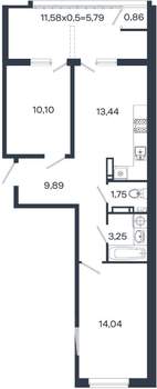 2-к квартира, вторичка, 59м2, 17/18 этаж