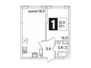 1-к квартира, вторичка, 37м2, 14/16 этаж