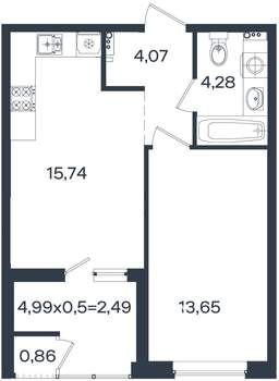 1-к квартира, вторичка, 41м2, 2/18 этаж