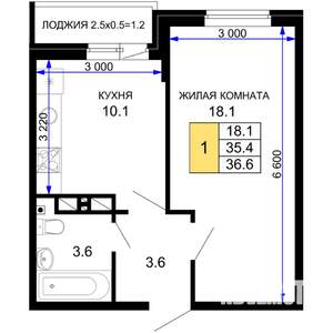 1-к квартира, строящийся дом, 37м2, 6/16 этаж