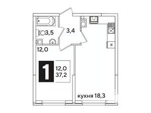 1-к квартира, вторичка, 37м2, 4/16 этаж