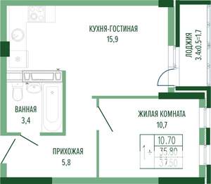 1-к квартира, вторичка, 38м2, 2/4 этаж