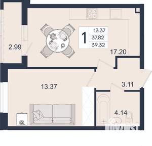 1-к квартира, вторичка, 39м2, 2/18 этаж