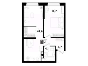 1-к квартира, вторичка, 48м2, 6/16 этаж