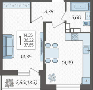 1-к квартира, вторичка, 38м2, 13/19 этаж