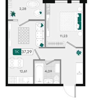 1-к квартира, вторичка, 37м2, 4/18 этаж