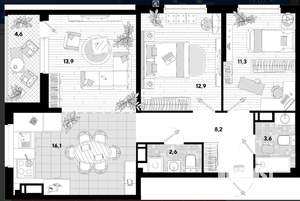 3-к квартира, вторичка, 75м2, 14/16 этаж