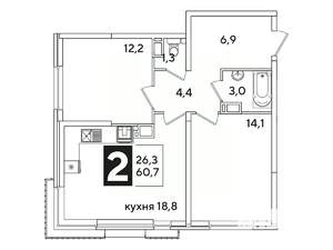 2-к квартира, вторичка, 61м2, 10/16 этаж