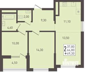 2-к квартира, вторичка, 69м2, 8/8 этаж