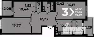 3-к квартира, вторичка, 75м2, 14/19 этаж