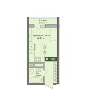 Студия квартира, вторичка, 18м2, 10/10 этаж