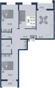 3-к квартира, вторичка, 77м2, 2/18 этаж