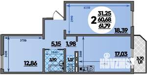 2-к квартира, строящийся дом, 62м2, 7/8 этаж