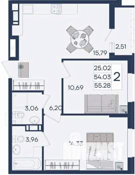 2-к квартира, вторичка, 55м2, 3/18 этаж