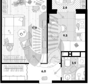 1-к квартира, вторичка, 40м2, 11/16 этаж