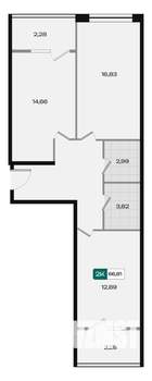2-к квартира, вторичка, 67м2, 3/18 этаж