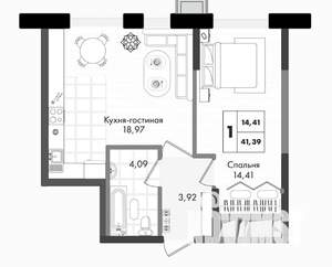 1-к квартира, вторичка, 41м2, 2/9 этаж