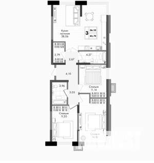 3-к квартира, вторичка, 86м2, 7/9 этаж
