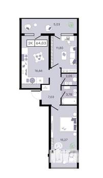 2-к квартира, вторичка, 64м2, 4/8 этаж