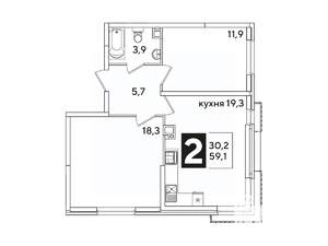 2-к квартира, вторичка, 59м2, 6/16 этаж