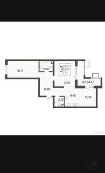 2-к квартира, вторичка, 77м2, 10/19 этаж