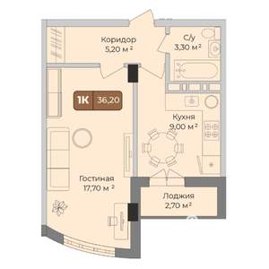 1-к квартира, вторичка, 36м2, 2/9 этаж