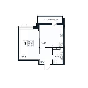 1-к квартира, вторичка, 48м2, 11/12 этаж